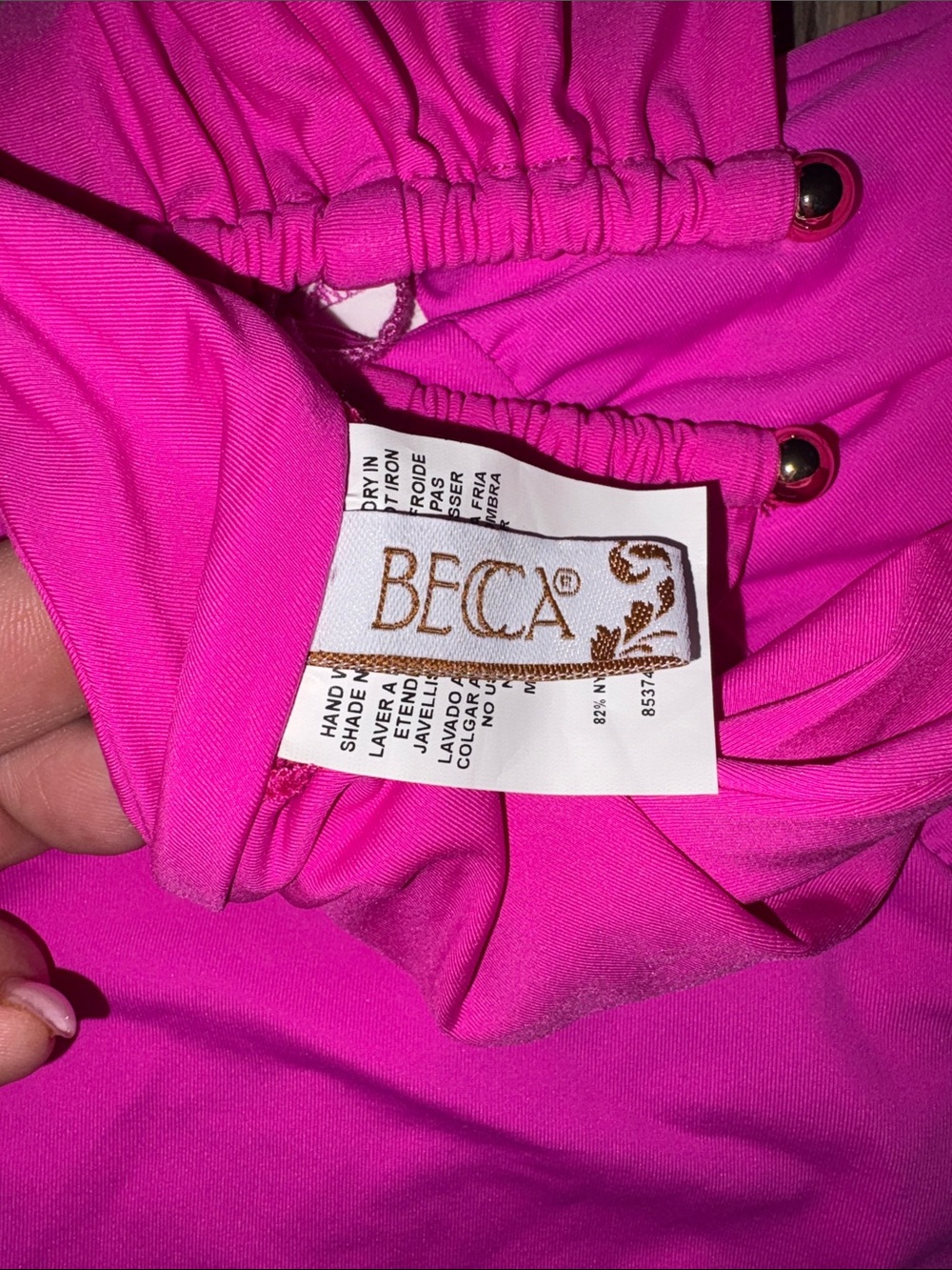 BECCA Vibrant Fuchsia Swim Top with Gold Accents top small / bottom medium - Picture 5 of 6